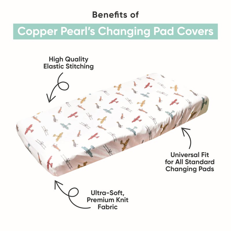Copper Pearl غطاء وسادة تغيير قماش محبوك من كوبر بيرل، ناعم، أنيق، ومناسب لجميع وسادات تغيير الحفاضات القياسية، تصميم عصري لغطاء وسادة التغيير، صفصاف - Image 2